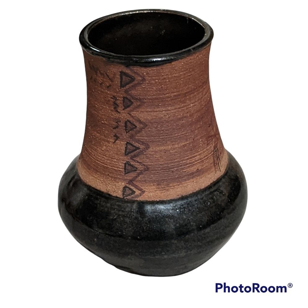 vintage Signed handmade pot vase native south western boho